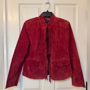 Women's Red Suede Jacket with Fringe